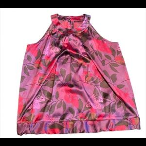 Sleeveless silky blouse ‘next..with love’ xl butterflies flowers